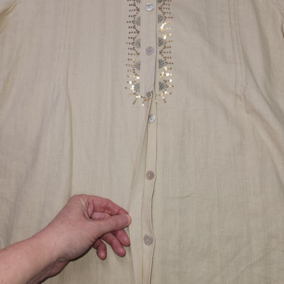 ⭐️NWT Erika Embellished Linen-Blend Shirt – ¾ Sleeve | Size XL - Picture 7 of 12